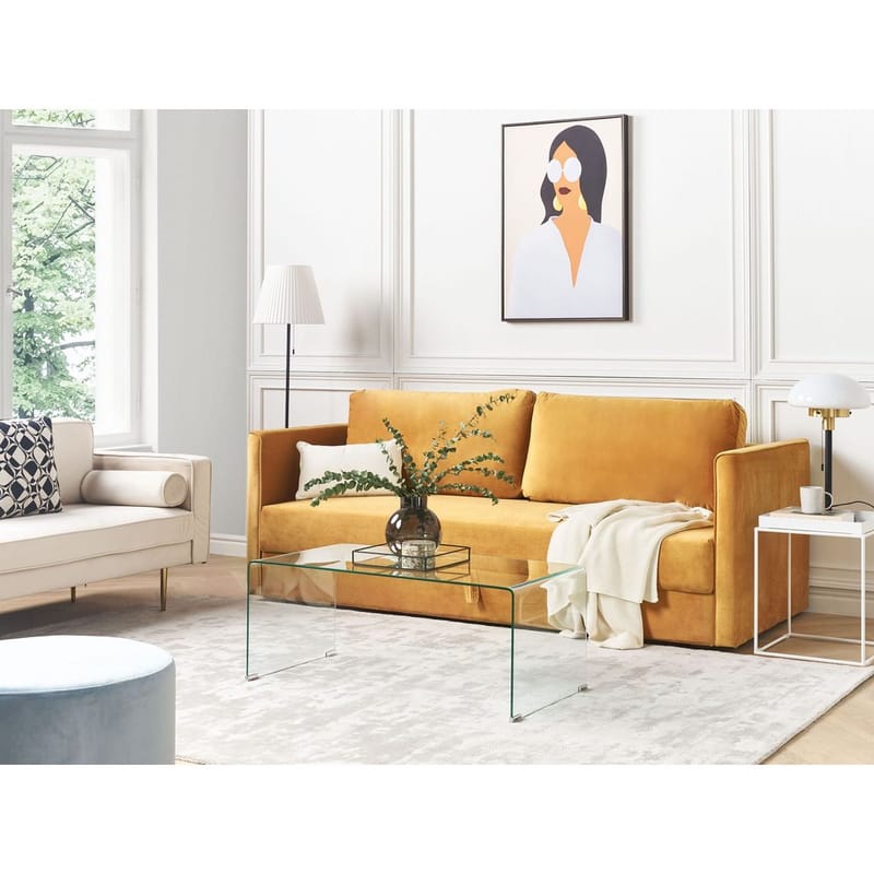 Eksjo 3-personers Sovesofa 146x203 cm med Opbevaring i Fløjl - Gul - Møbler - Sofaer - Sovesofaer
