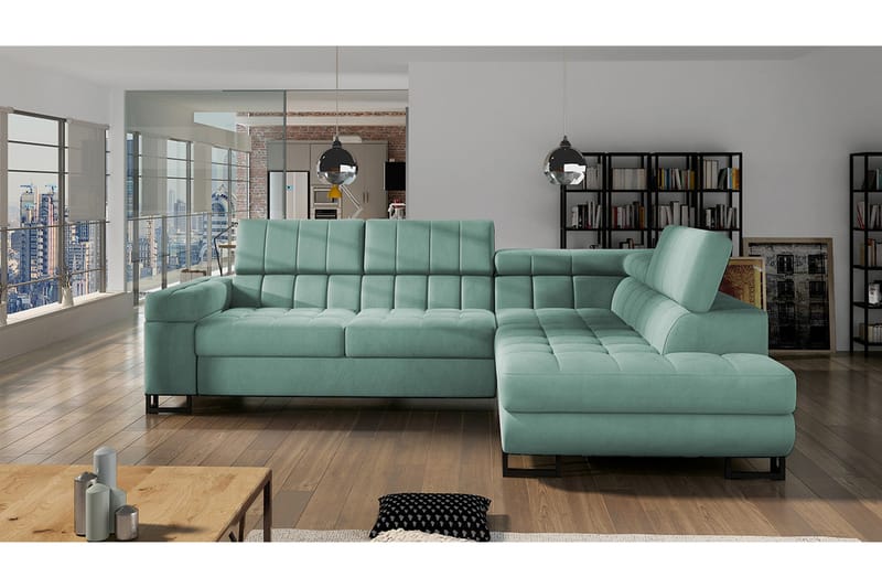 Elkind Hjørnesofa Højre - Mint - Sovesofaer - Velour sofaer