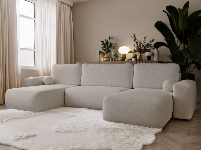 Elvior 5-personers U-formet sovesofa med dobbelt chaiselong - beige - Møbler - Sofaer - Sovesofaer
