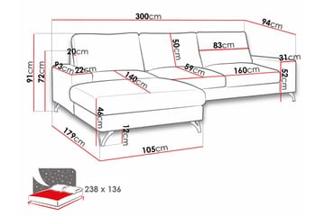 Emet Sovesofa med Chaiselong 3-personers - Grå - Møbler - Sofaer - Sovesofaer