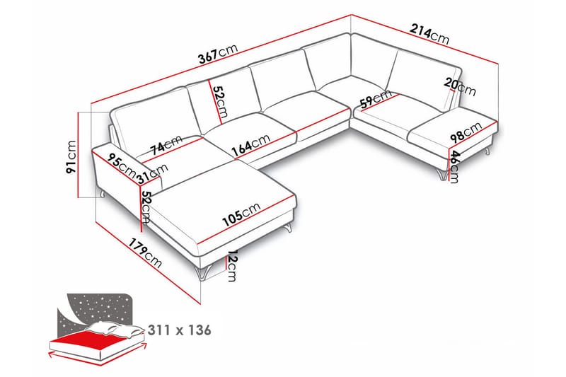 Emet Sovesofa med Chaiselong og Hjørnesektion 5-personers - Gul - Møbler - Sofaer - Sovesofaer