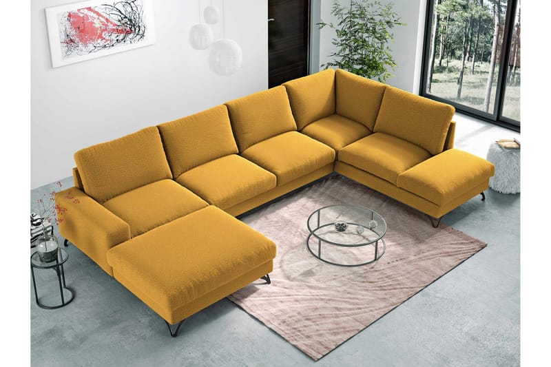 Emet Sovesofa med Chaiselong og Hjørnesektion 5-personers - Gul - Møbler - Sofaer - Sovesofaer