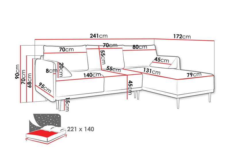 Enaya Sovesofa Med 3-Sæders Divan - Grå - Møbler - Sofaer - Sovesofaer