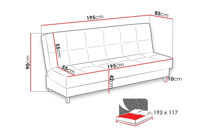 Enduro 3-personers Sovesofa 117x193 cm med Opbevaring i Stof - Antracit - Møbler - Sofaer - Sovesofaer