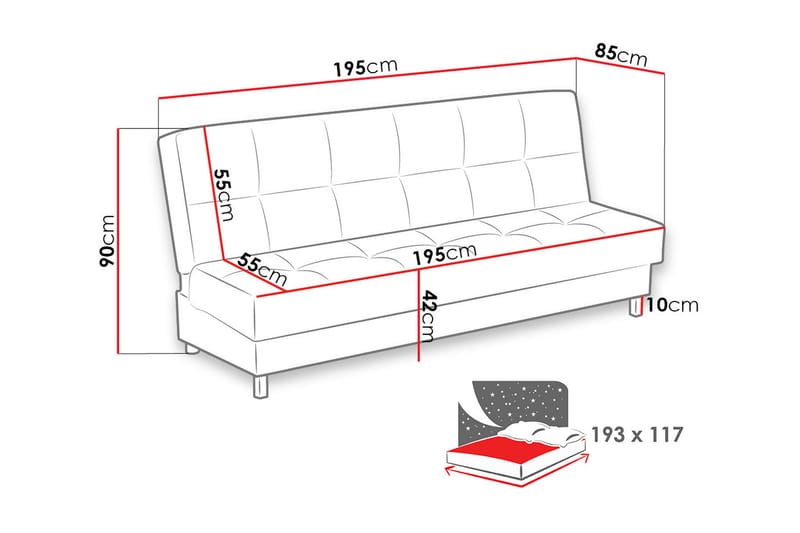 Enduro sovesofa 195x85x90 cm - Sovesofaer - 3 personers sovesofa - Velour sofaer