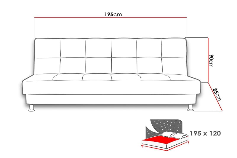 Enduro sovesofa 195x85x90 cm - Sovesofaer - 3 personers sovesofa