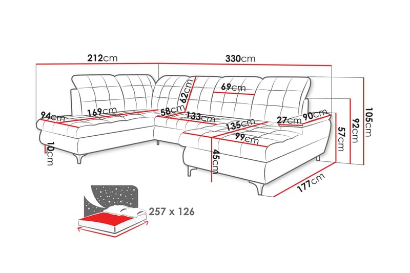 Enzo Sovesofa med Chaiselong og Dobbelt Chaiselong 4-personers - Beige - Møbler - Sofaer - Sovesofaer