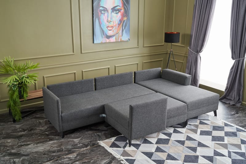 Eriska U-sovesofa - Antracit/Sort - Sovesofaer - Sovesofa chaiselong