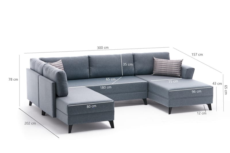 Eriska U-sovesofa - Blå/Sort - Møbler - Sofaer - Sovesofaer