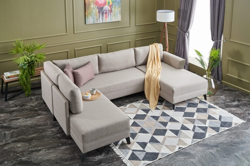 Eriska U-sovesofa - Cremehvid/Sort - Møbler - Sofaer - Sovesofaer