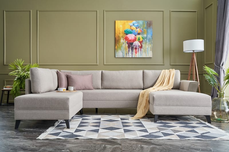 Eriska U-sovesofa - Cremehvid/Sort - Møbler - Sofaer - Sovesofaer