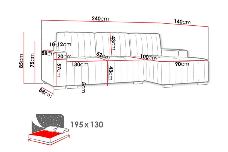 Esher 3-pers. Hjørnesofa Venstre - Plys/Brun - Sovesofaer - Sovesofa chaiselong - Velour sofaer