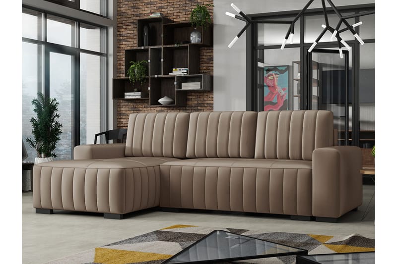 Esher 3-pers. Hjørnesofa Venstre - Beige - Sovesofaer - Sovesofa chaiselong - Velour sofaer