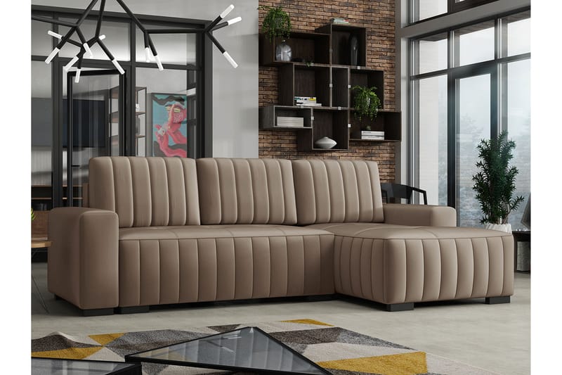 Esher 3-pers. Hjørnesofa Højre - Beige - Sovesofaer - Sovesofa chaiselong - Velour sofaer