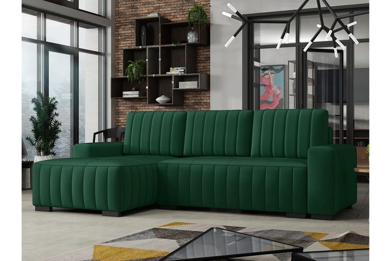 Esher 3-pers. Hjørnesofa Venstre - Plys/Grøn - Møbler - Sofaer - Sovesofaer