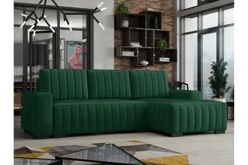 Esher 3-pers. Hjørnesofa Højre - Plys/Grøn - Møbler - Sofaer - Sovesofaer