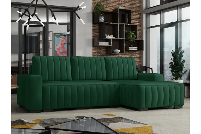 Esher 3-pers. Hjørnesofa Højre - Plys/Grøn - Møbler - Sofaer - Sovesofaer