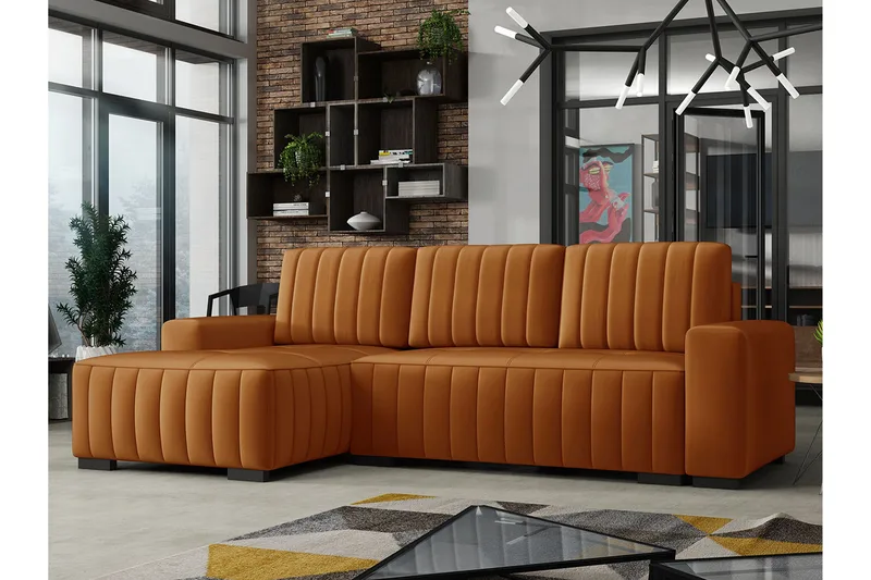 Esher 3-pers. Hjørnesofa Venstre - Plys/Brun - Møbler - Sofaer - Sovesofaer