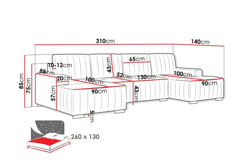 Esher Sovesofa med Dobbelt Chaiselong 4-personers i Plys - Marineblå - Møbler - Sofaer - Sovesofaer
