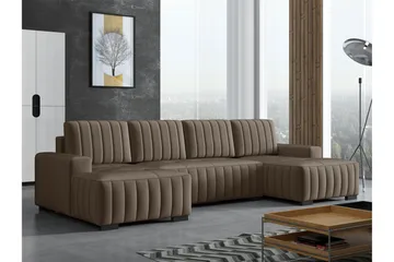 Esher Sovesofa med Dobbelt Chaiselong 4-personers i Plys - Brun - Møbler - Sofaer - Sovesofaer
