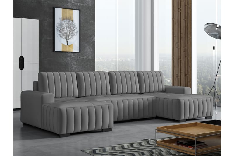 Esher Sovesofa med Dobbelt Chaiselong 4-personers i Plys - Mørkegrå - Møbler - Sofaer - Sovesofaer