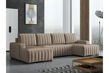Esher Sovesofa med Dobbelt Chaiselong 4-personers i Plys - Beige - Møbler - Sofaer - Sovesofaer