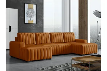 Esher Sovesofa med Dobbelt Chaiselong 4-personers i Plys - Orange - Møbler - Sofaer - Sovesofaer