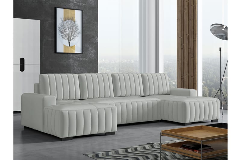 Esher Sovesofa med Dobbelt Chaiselong 4-personers i Plys - Grå - Møbler - Sofaer - Sovesofaer