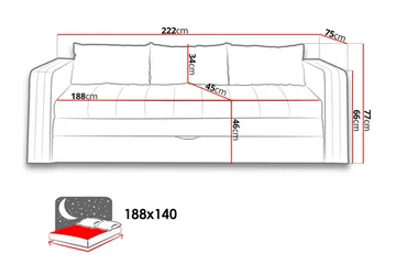 Euforia 3-personers Udtrækkelig Sovesofa 140x188 cm med Opbevaring i Stof - Antracit - Møbler - Sofaer - Sovesofaer