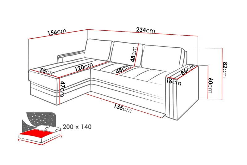 Euforia Sovesofa med diva 234x156x82 cm - Sovesofaer - Sovesofa chaiselong