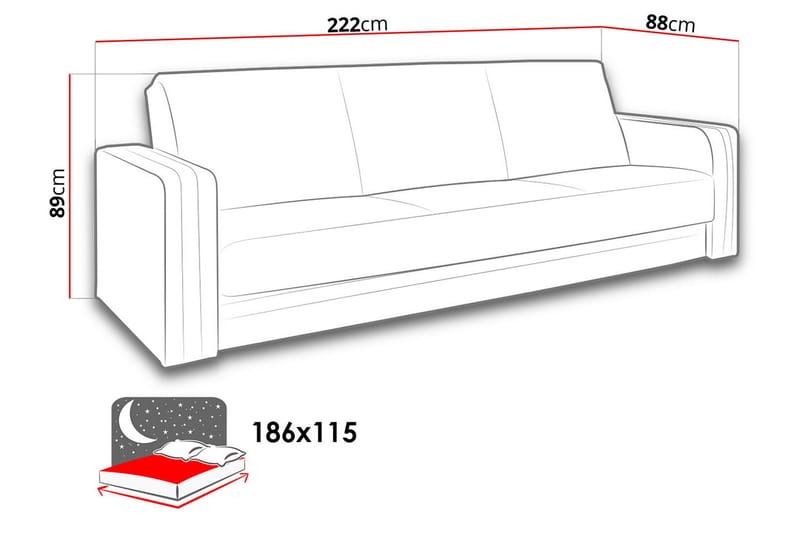 Euphoria sovesofa 222x88x89 cm - Møbler - Sofaer - Sovesofaer