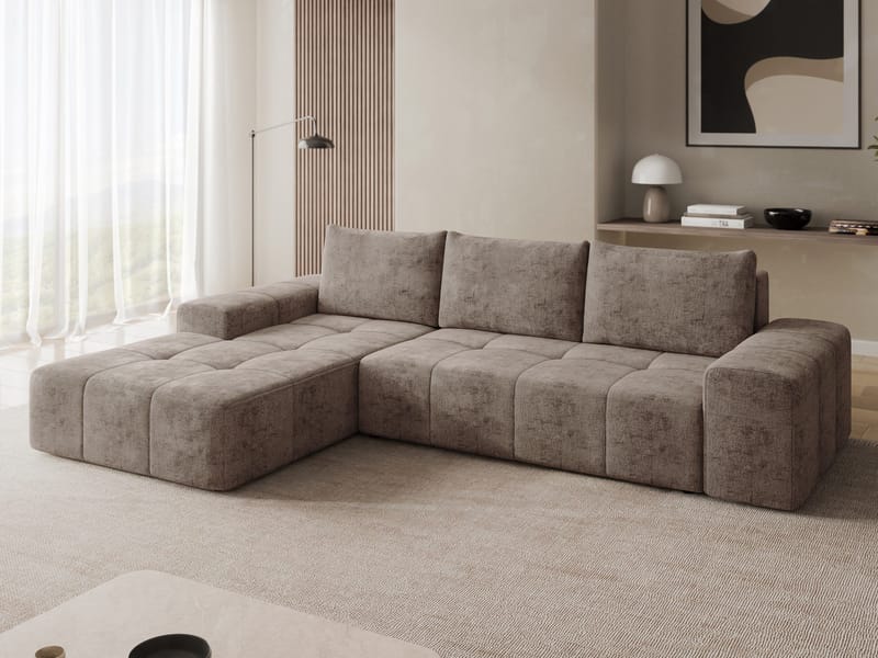 Falor 3-personers sovesofa med chaiselong, venstrevendt - brun - Møbler - Sofaer - Sovesofaer