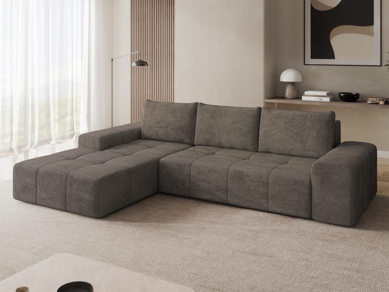 Falor 3-personers sovesofa med chaiselong, venstrevendt - brun - Møbler - Sofaer - Sovesofaer