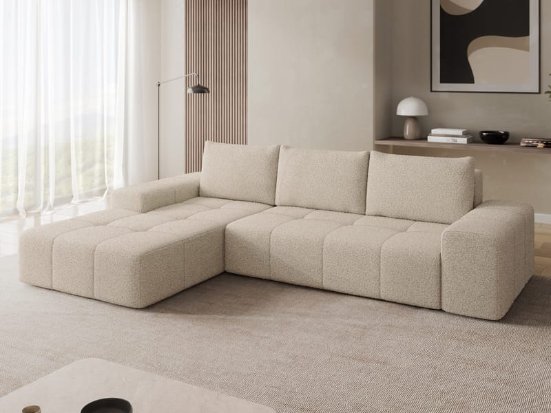 Falor 3-personers sovesofa med chaiselong, venstrevendt - Beige - Møbler - Sofaer - Sovesofaer
