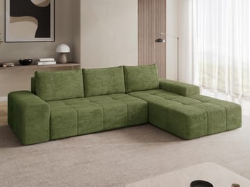 Falor 3-personers Sovesofa med Chaiselong til Højre og Opbevaring - Grøn - Møbler - Sofaer - Sovesofaer