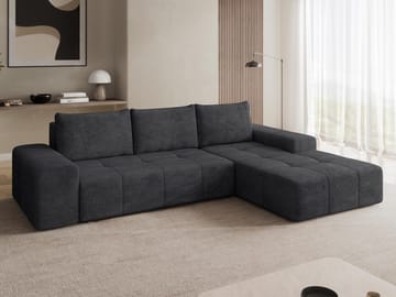 Falor 3-personers Sovesofa med Chaiselong til Højre og Opbevaring - Sort - Møbler - Sofaer - Sovesofaer