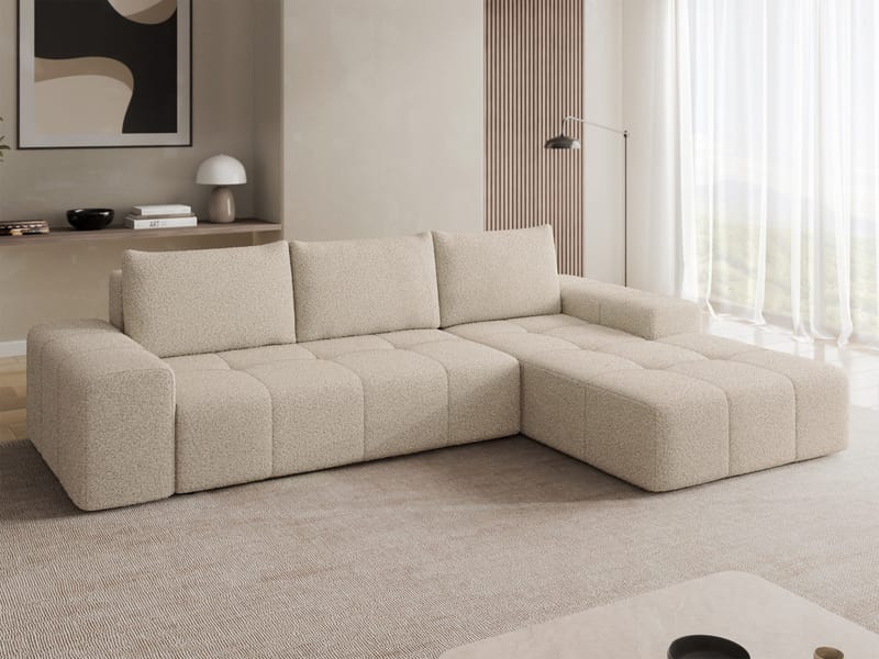 Falor 3-personers sovesofa med chaiselong, højrevendt - Beige - Møbler - Sofaer - Sovesofaer