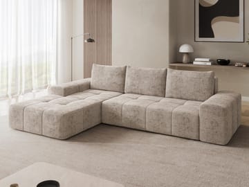 Falor 3-personers Sovesofa med Chaiselong til Venstre og Opbevaring - Beige - Møbler - Sofaer - Sovesofaer