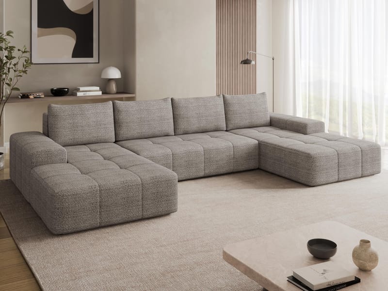 Falor 5-personers U-formet Sovesofa med Opbevaring - Mørk beige - Møbler - Sofaer - Sovesofaer