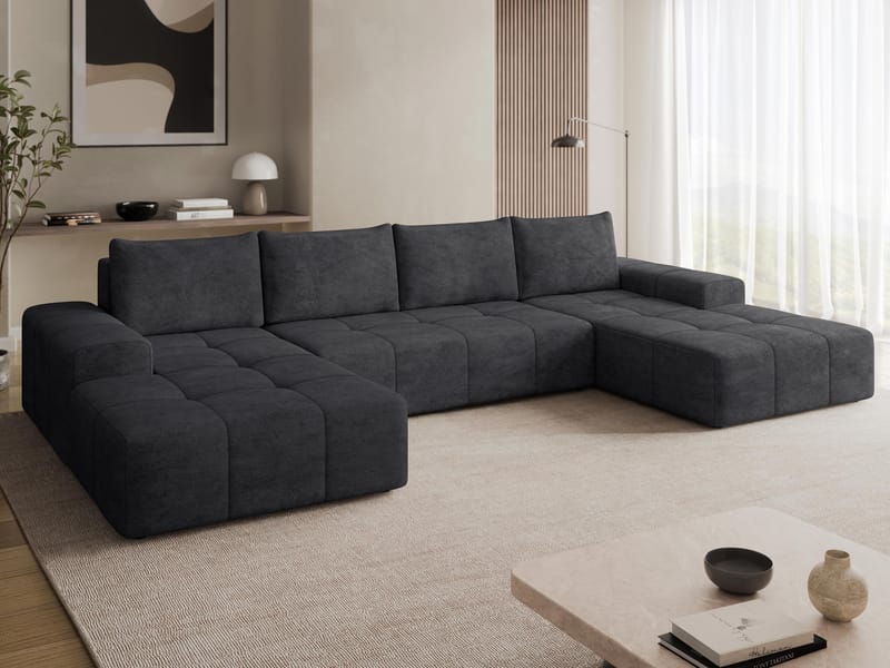 Falor 5-personers U-formet Sovesofa med Opbevaring - Sort - Møbler - Sofaer - Sovesofaer