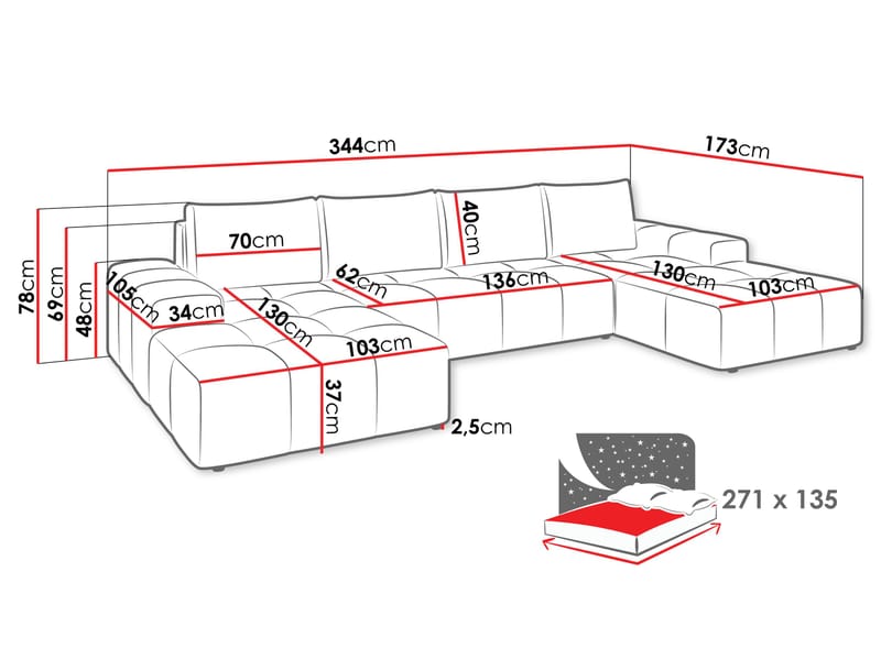 Falor 5-personers U-formet sovesofa - Knækket hvid - Møbler - Sofaer - Sovesofaer