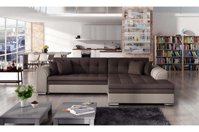 Falseti sovesofa med divan - Brun/Beige - Sovesofaer - Sovesofa chaiselong