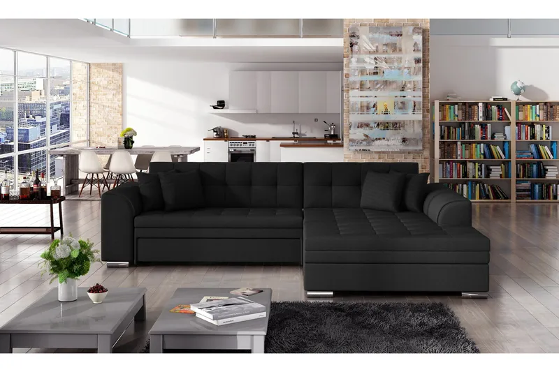 Falseti sovesofa med divan - Sort - Møbler - Sofaer - Sovesofaer