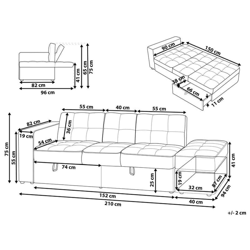 Falster 3-personers Sovesofa 90x150 cm med Opbevaring i Stof - Taupe - Møbler - Sofaer - Sovesofaer