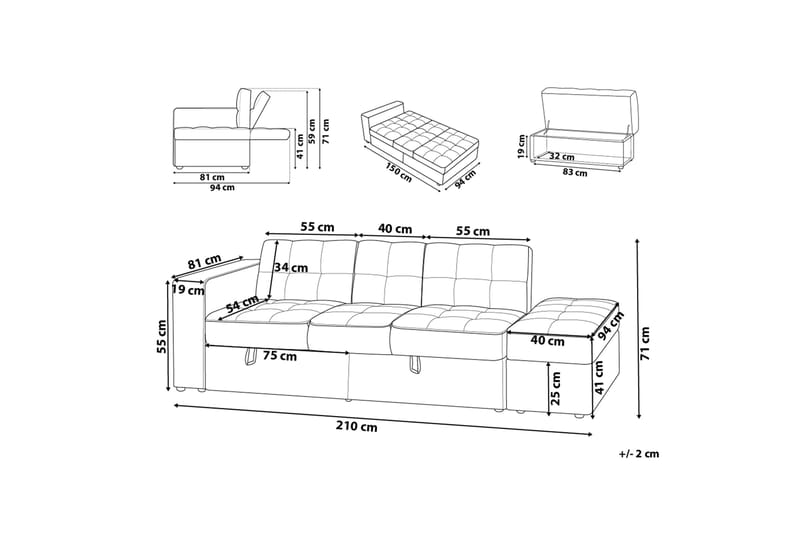 Falster sovesofa 210 cm - Grå - Møbler - Sofaer - Sovesofaer