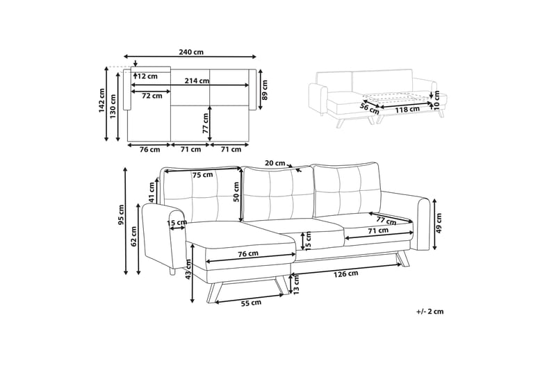 Faustin Hjørnesovesofa 3-personers - Beige/Lyst træ - Møbler - Sofaer - Sovesofaer