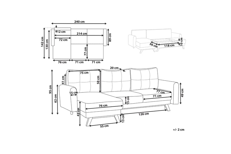 Faustin Hjørnesovesofa 3-personers - Hvid/Lyst træ - Møbler - Sofaer - Sovesofaer