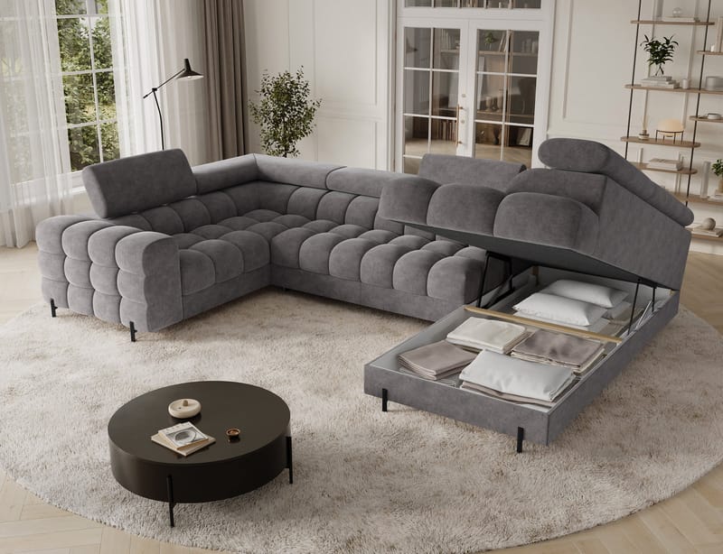 Fectory 6-personers Bubblig hjørnesovesofa med chaiselong og opbevaring højre - Aura 04 - Møbler - Sofaer - Sovesofaer
