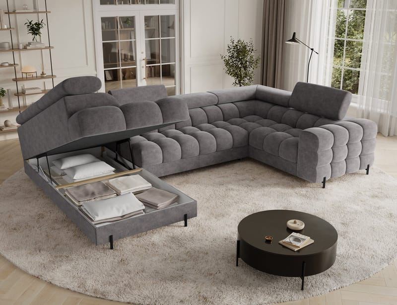 Fectory 6-personers Bubblig hjørnesovesofa med chaiselong og opbevaring venstre - Aura 04 - Møbler - Sofaer - Sovesofaer