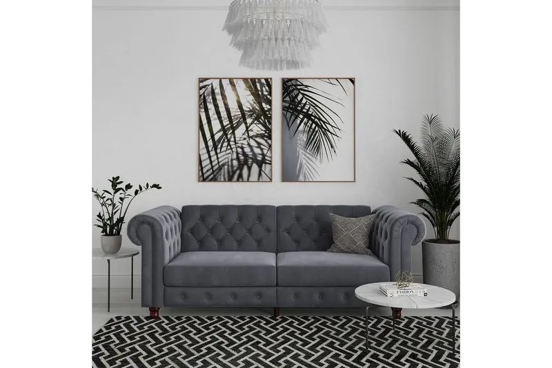 Sovesofa Felix 236x87x83 cm, Antracit, Velour - 236x87x83 cm, Antracit, Velour - Møbler - Sofaer - Sovesofaer